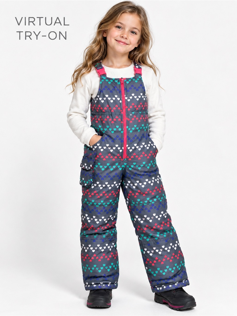 London Fog Girls Snow Bib Overalls Size L 6X Gray Hearts Insulated Winter Ski